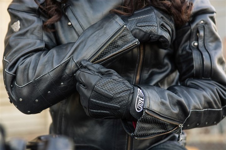 biker jacket and gloves