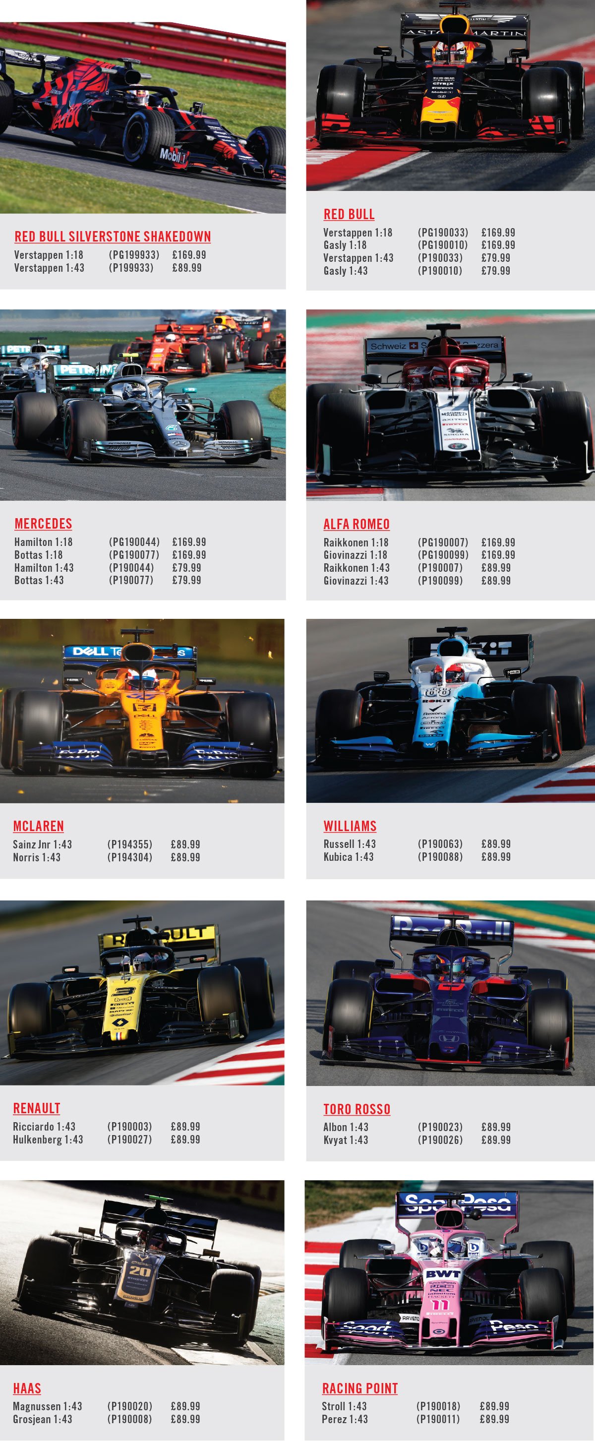 Formula 1 diecast sales 2019